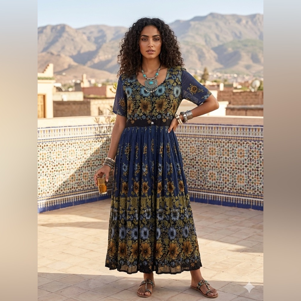 Just class VINTAGE Maxi Dress in Navy and Gold